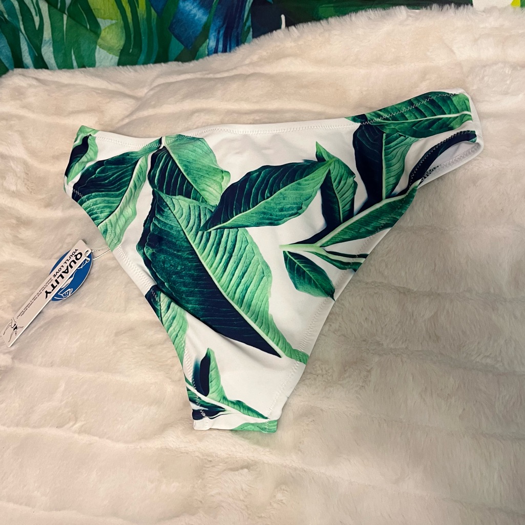 Nwt Cupshe Small White Green Tropical Summer Pool Bikini Swim Bottoms